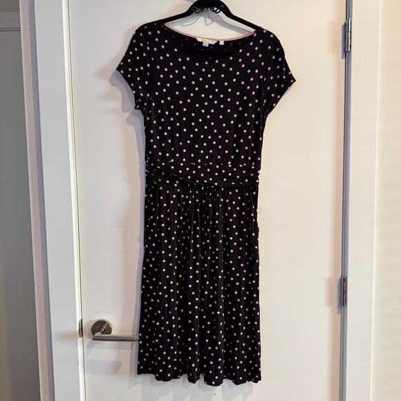 Boden Polka Dot Sheath Dress Black Pink Pullover Pocket Cap Sleeve Sz 6 - Picture 1 of 6